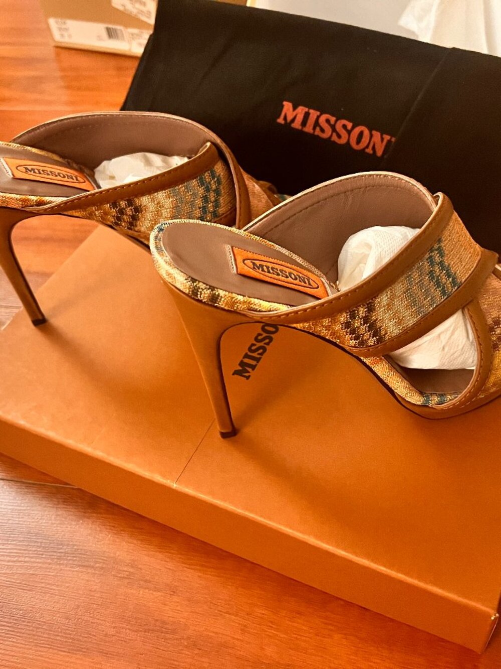Missoni Raschel Zig Zag Lurex Sandals Gold Multi EU 39 - Picture 5 of 6